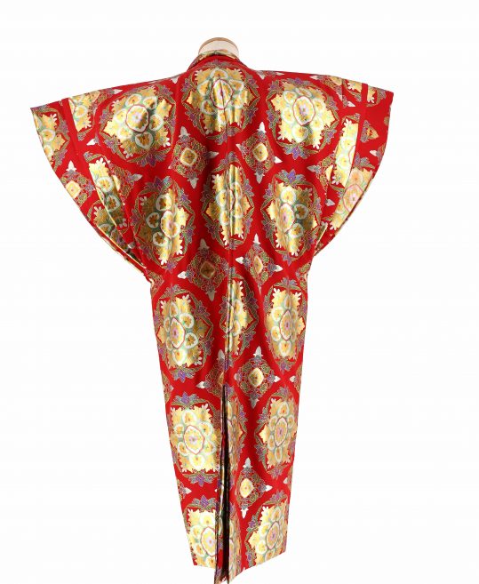 紋付袴レンタル・成人式・結婚式・卒業式【陣羽織】朱赤　金箔の華文、アラベスク模様